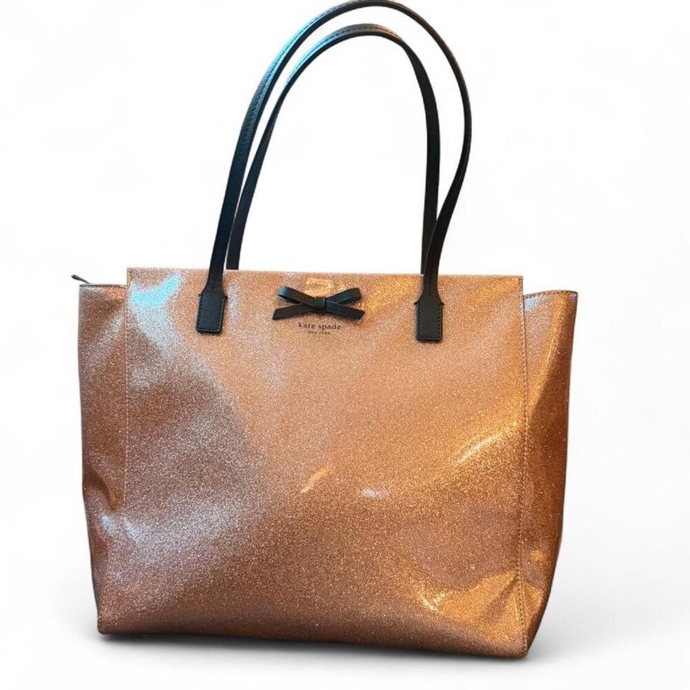 Kate Spade Mavis Street Taden Rose Gold Glitter Tote Bag Coquette PVC Large